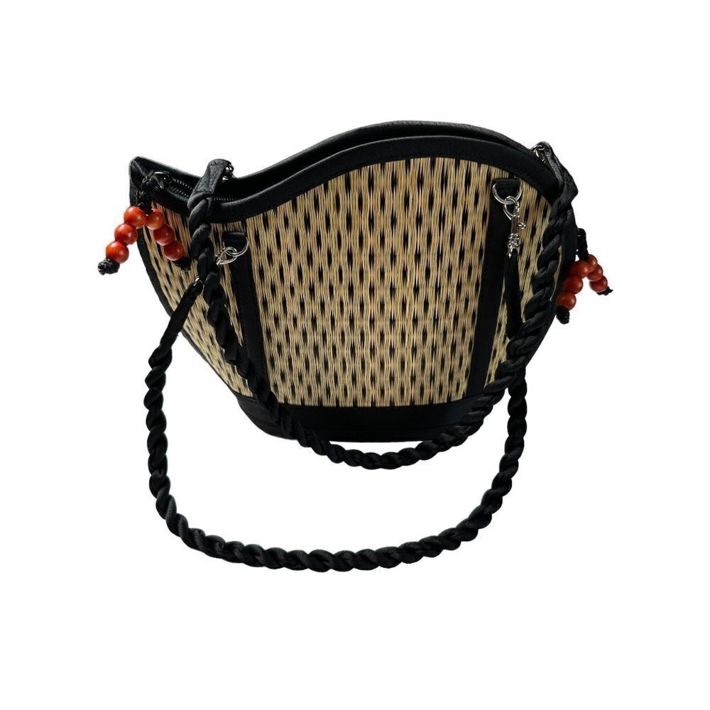 Baskets of‎ Cambodia wicker purse with orange bead zipper pull